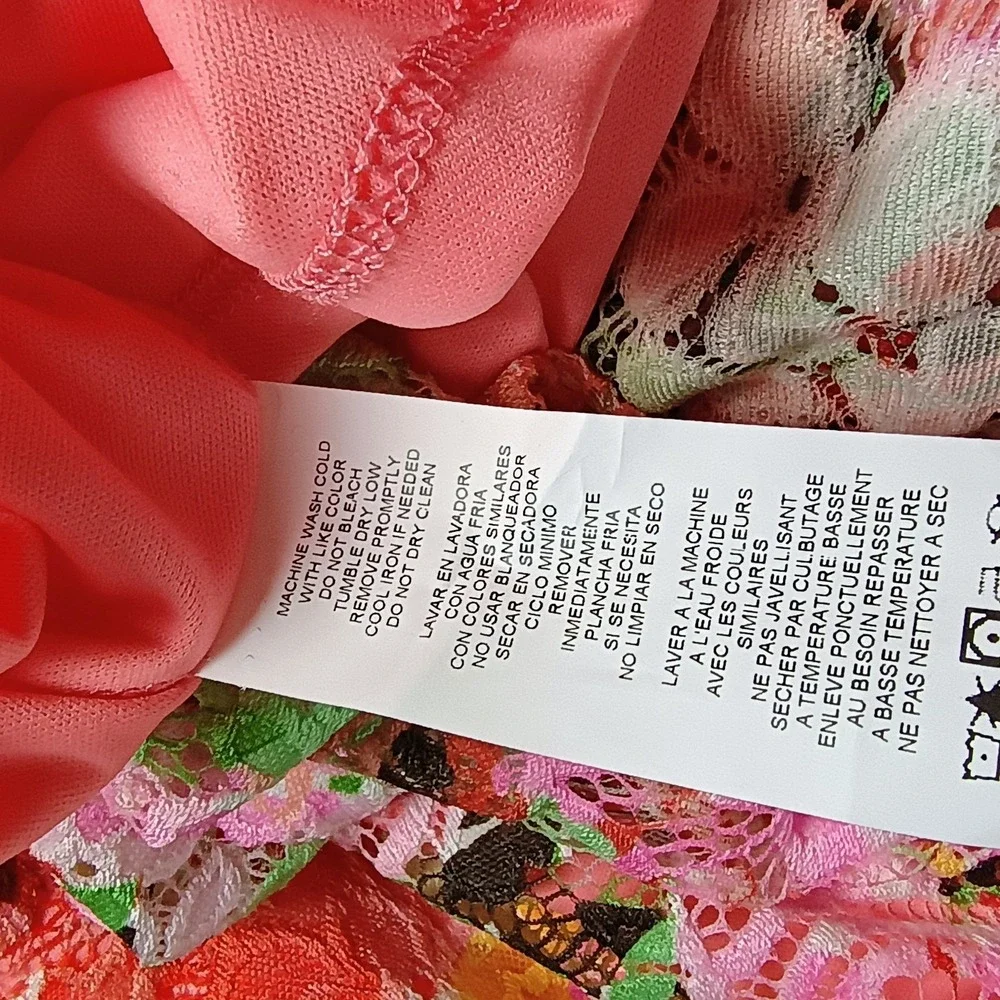 Marina Floral Lace Overlay Maxi Dress XS Pink Red Stretch Lined Made USA - Picture 13 of 13